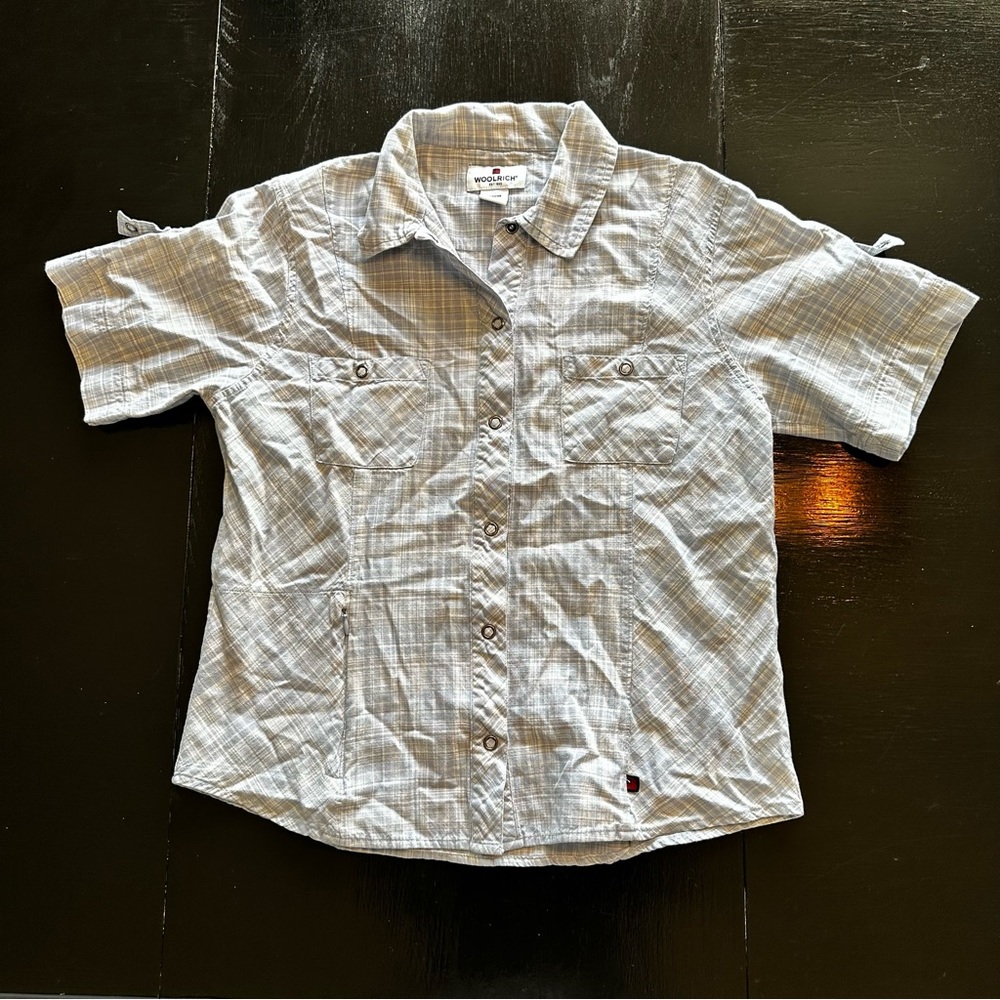 Vintage Woolrich Gray Pearl Snap Western Plaid Button Down Short sleeve Shirt